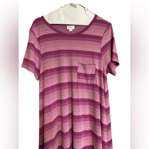 LuLaRoe maxi high low dress horizontal stripes pink poly rayon spandex s… - Picture 2 of 6